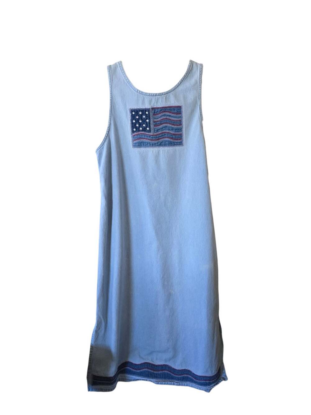 Vintage Blair Patriotic Denim Shift Dress Comfy Casual 50" L Size M
